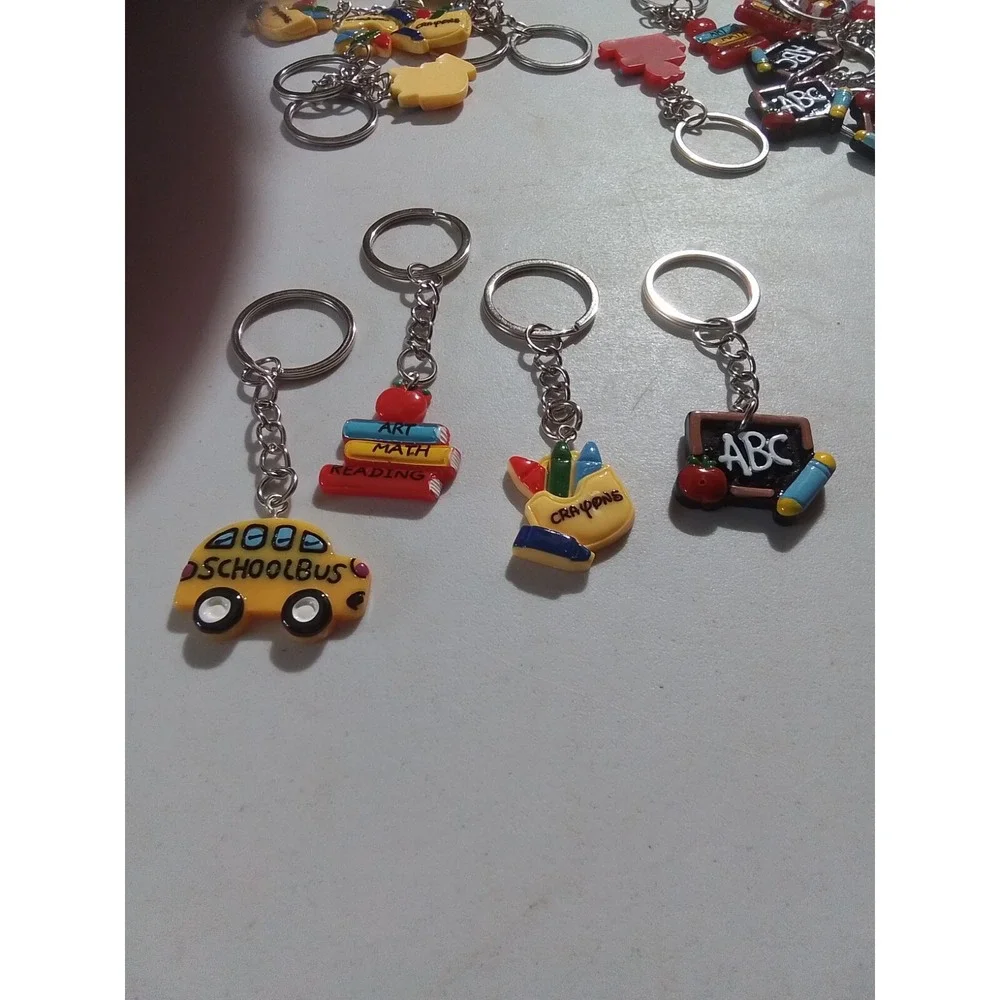 4pc Back to School‎ Keychain Set School Bus Books Crayons ABC Chalkboard Teacher